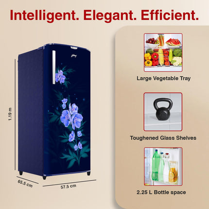 Godrej 180 L 4 Star Turbo Cooling Technology, With 24 Days Farm Freshness Direct Cool Single Door Refrigerator(2023 Model, RD EDGENEO 207D THF AQ BL, Aqua Blue)