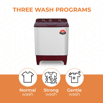 Power Guard 7 kg 5 Star Semi-Automatic Top Loading Washing Machine Appliance (2024 Model,PG70WM-BG-OP, Burgundy, Powerful Motor, Effective Wash Pulsator,Air Turbo Drying,1380 RPM & Castors) 