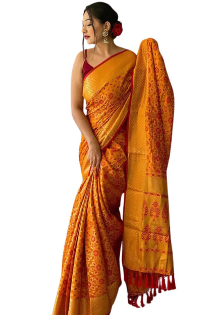 SGF11 Women's Kanjivaram patola Soft Lichi Silk Sarees With Unstitched Blouse Piece