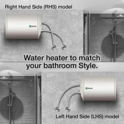 AO Smith Horizontal Geyser 15 Litre (Left)| Storage Water Geyser With Glass Coated Heating Element | Electric Geyser With Durable Metal Body | Warranty: 7 Yr Tank, 2 Yr Comprehensive | HAS-X1-015-LHS 