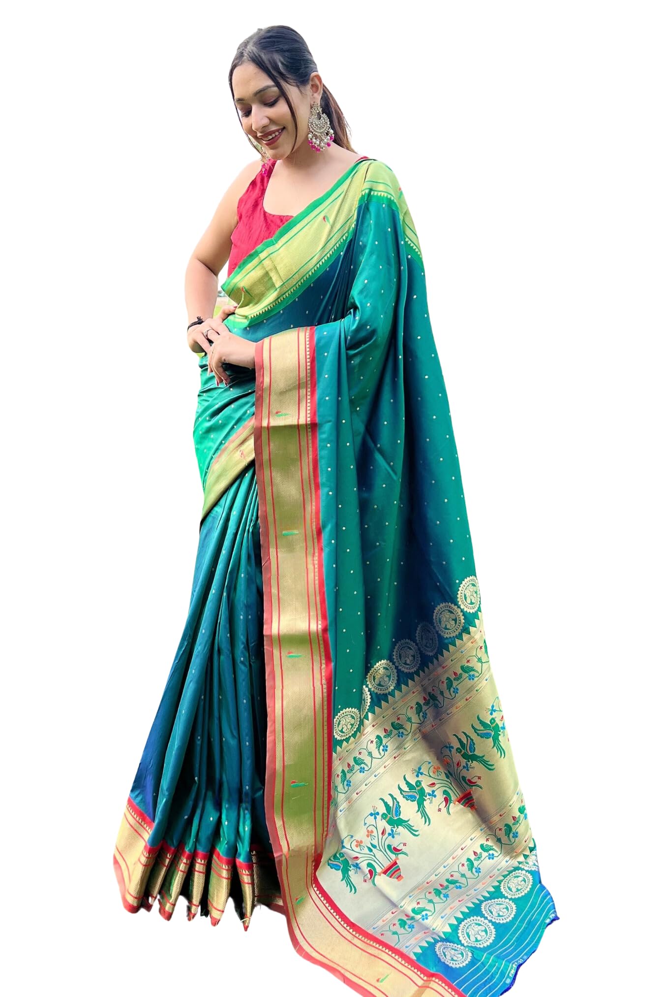 SGF11 Women's Paithani Soft Lichi Silk Kanjivaram Sarees With Blouse Piece