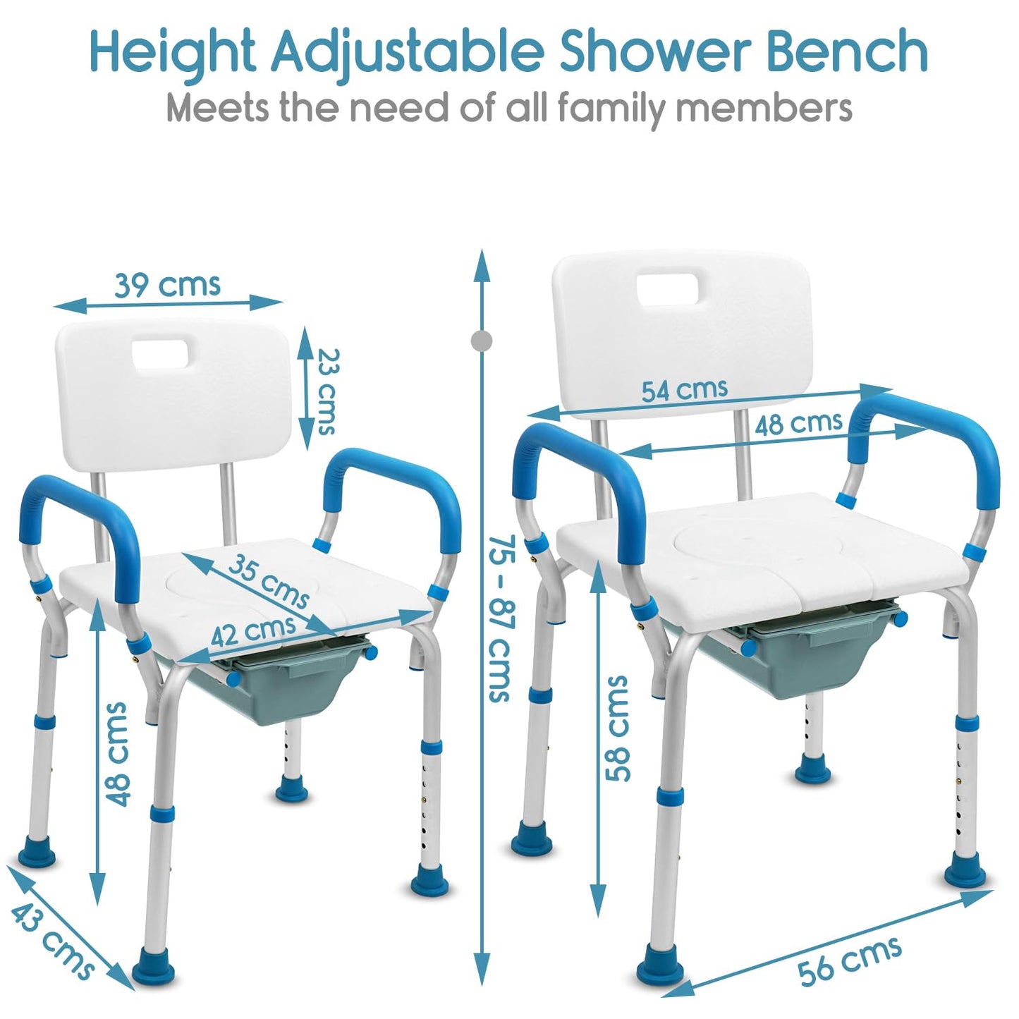 KosmoCare Premium Imported Shower Bench with EVA Mat Height Adjustable, Tool-Free Assembly Shower Chair with Anti-Slip Rubber Tips for Safety of Seniors & Elderly