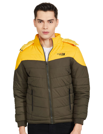 Men's Regular Fit Quilted Bomber Jacket with Detachable Hood - Winter Warm, Insulated Lining, Ribbed Cuffs, and Stylish Design