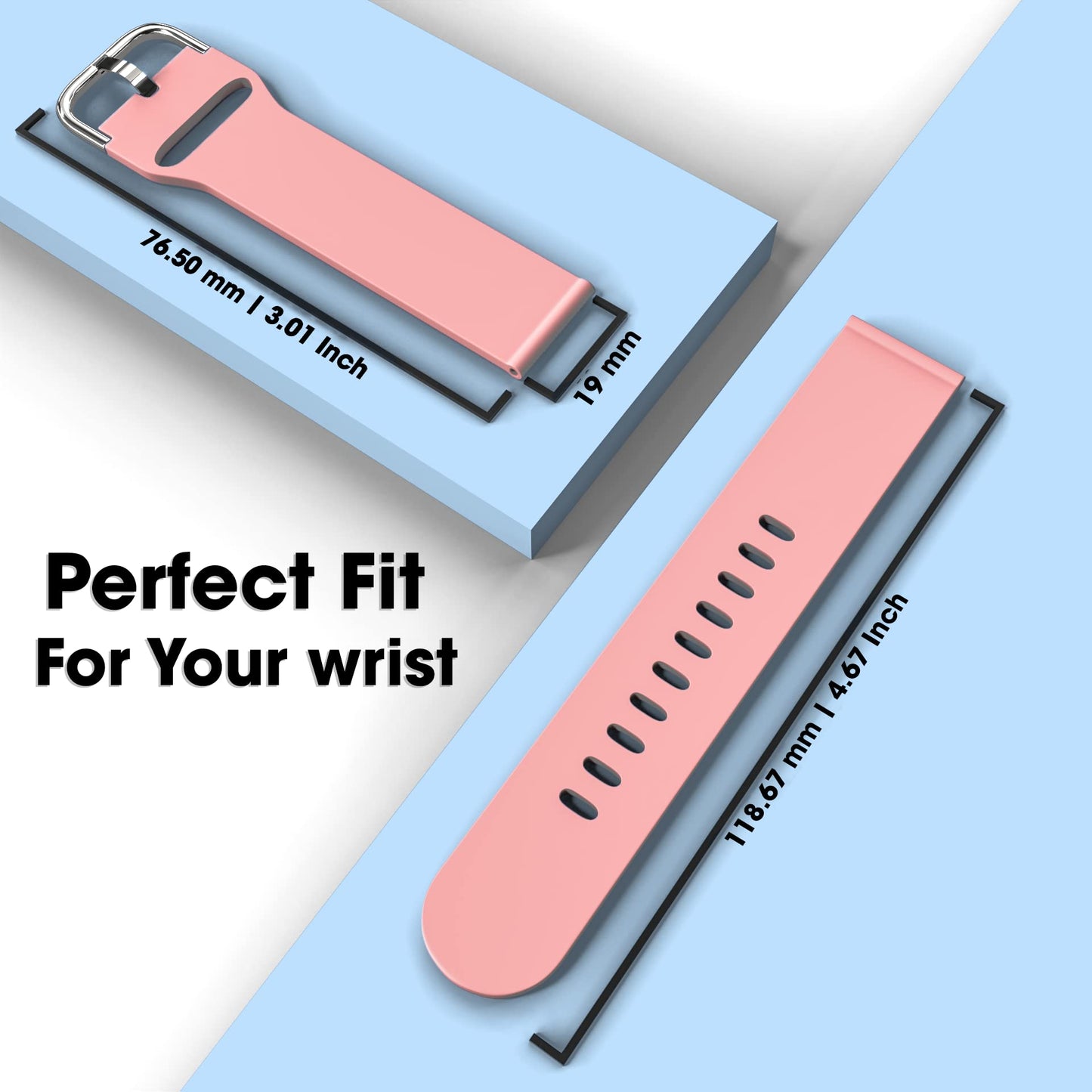 Sounce Silicone 19mm Replacement Band Strap with Metal Buckle Compatible with Fire-Boltt, boAt, Noise, Amazfit