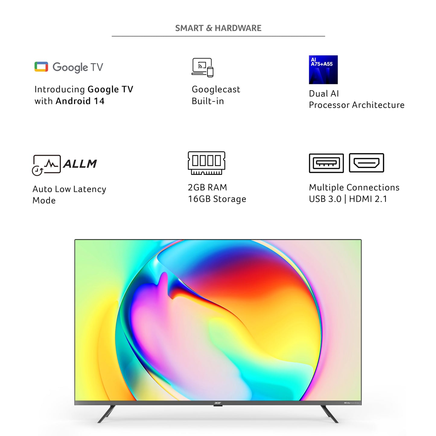 Acer 80 cm (32 inches) V Pro Series HD Ready Smart QLED Google TV with Android 14 (Black) | 16GB Storage | 30W Dolby Audio