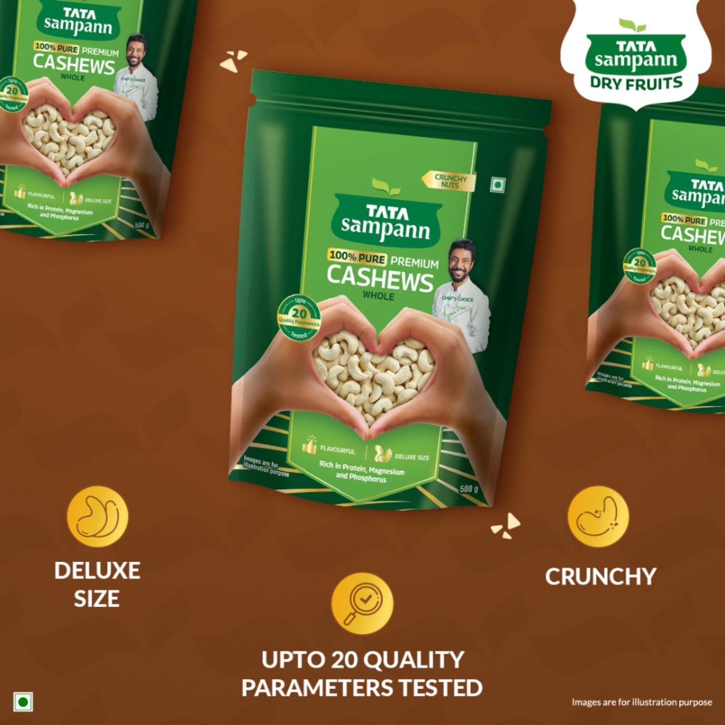 Tata Sampann Pure Cashews Whole/Kaju, 500g, Nutritious & Delicious, Premium Kaju nuts, Rich in Protein, Magnesium & Phosphorus, Deluxe Size & Crunchy Nuts