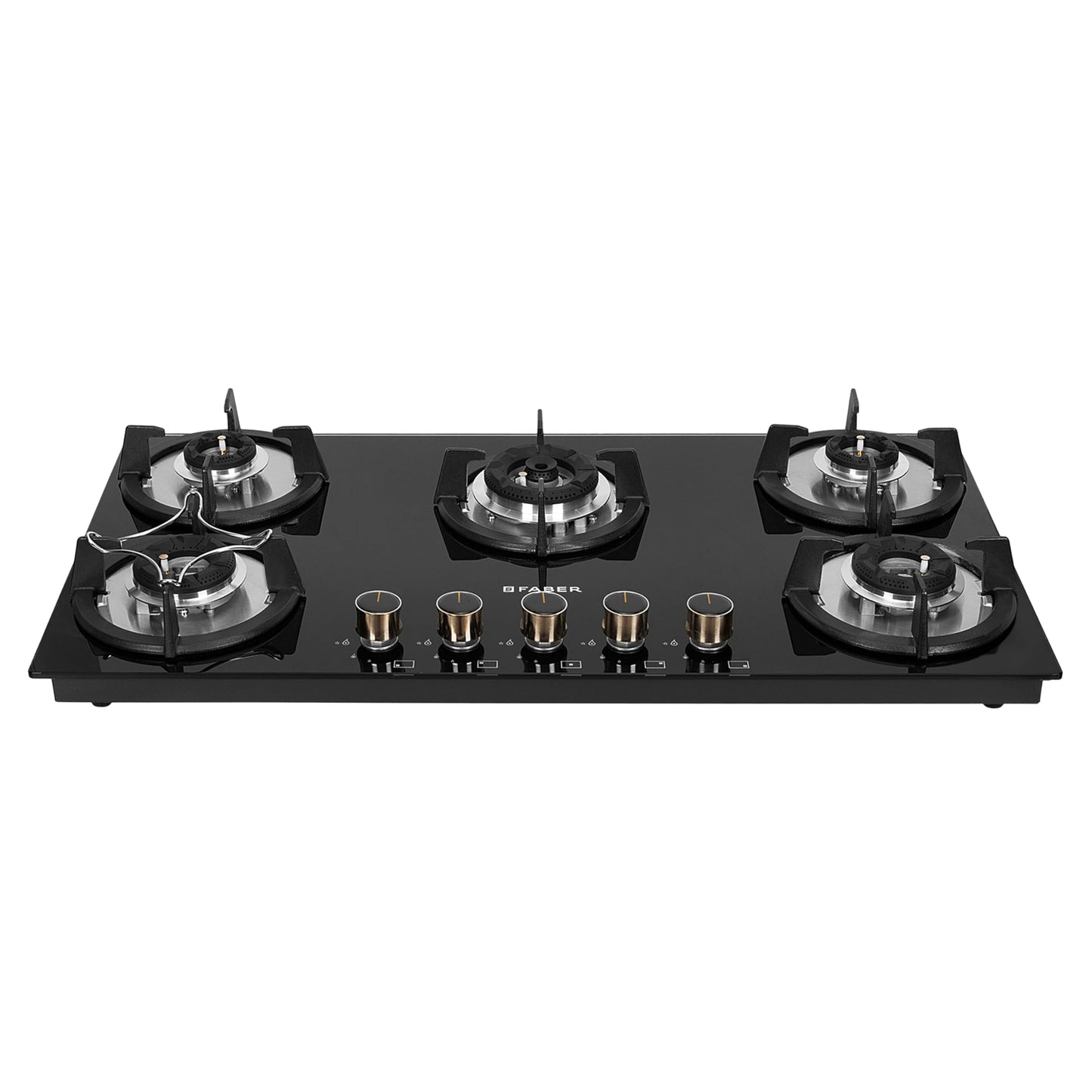 Faber Hob 4 Burner | Auto-Ignition | Spillage Proof | HOB SUPERIA HT764 BR AI | Concealed Chamber | Metal Knobs | Pan Support | Black Glass Finish |5 Yr Warranty on Burner & Glass | 1 Yr comprehensive