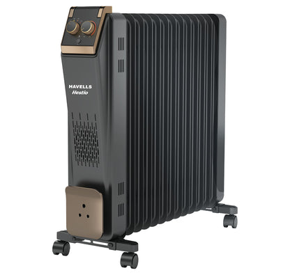 Havells 13 Fin Hestio Wave Fin OFR (Oil Filled Radiator)|Room Heater|2900 W|3 Heat Settings & PTC Fan Heater|Inclined Control Panel|Retractable Wheels| Comfortable Breathing|360° Heating (Black)