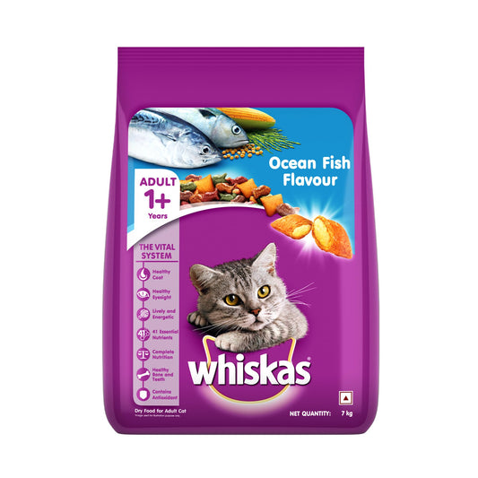 Whiskas Adult (1+ Years) Dry Cat Food, Ocean Fish Flavour, 480 g, Contains 41 Essential Nutrients, Complete & Balanced Nutrition for Adult Cats