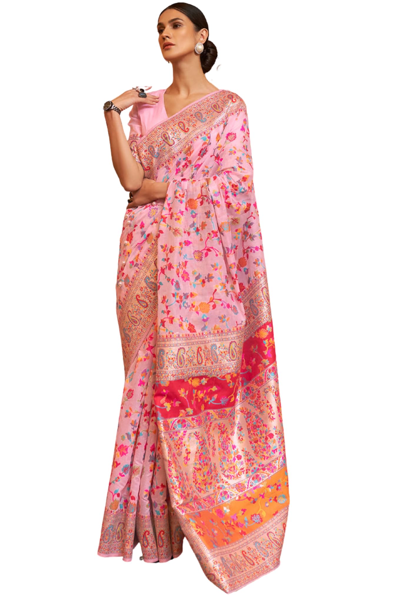 SGF11- Women's Kanjivaram Pure Soft Silk Handloom Saree Pure Golden Zari With Blouse Piece