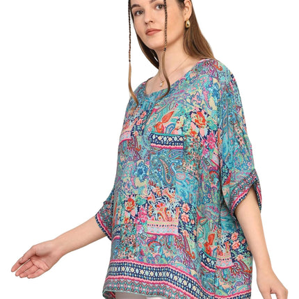 KE KANHA EXPORTS top Stylish Women Tops Multi-Neck Option-Round,v-Neck,Boat Neck Loose fit Variety of Sleeves Tops Boho Floral Western top fit to All Women Shape