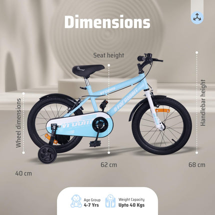 R for Rabbit Vroom Bicycle for Kids Cycle for 4 to 7 Years Boys & Girls 16T Inches | Training Wheels| 90% Installed (Lake Blue) 