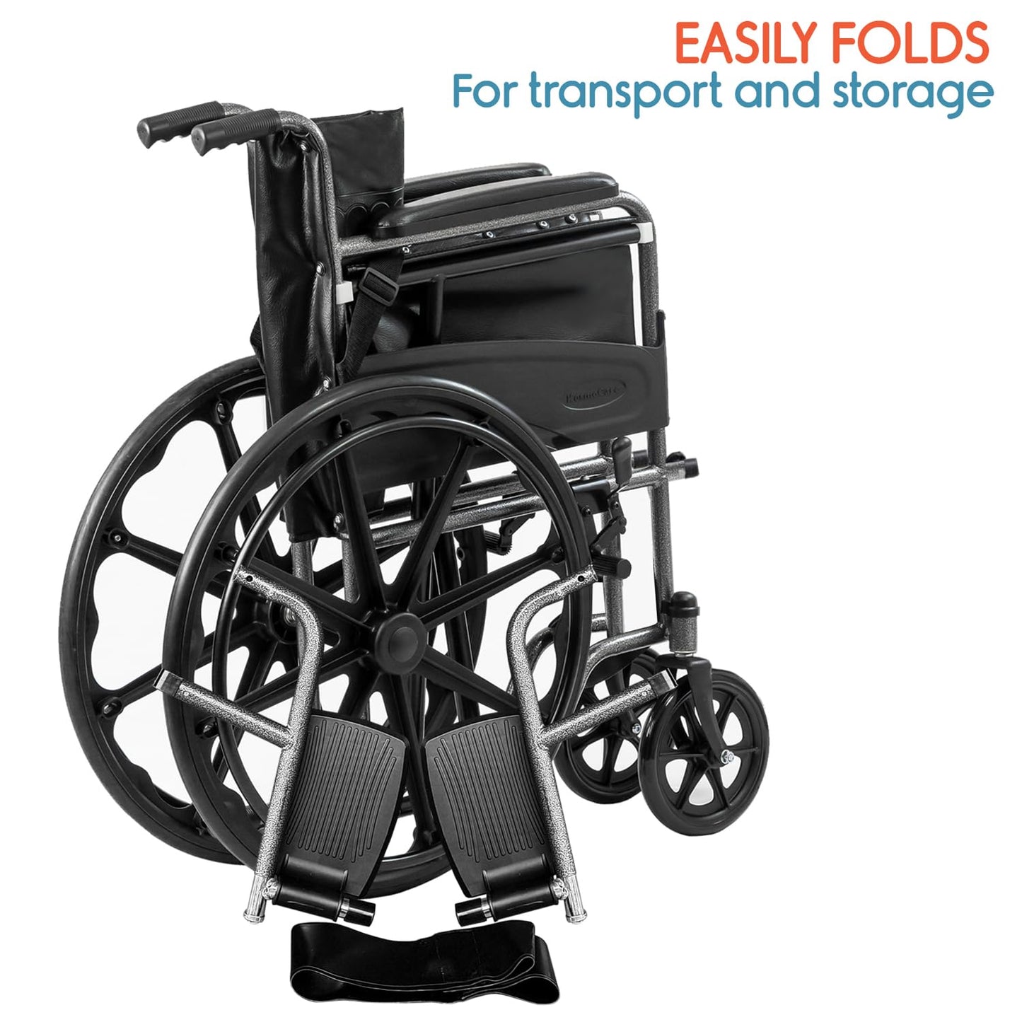 KosmoCare Dura Rexine Wheelchair | Self-Propelled & Attendant Use | Hammered Finish MS Frame | 24" Mag Wheels | Removable Footrests | Foldable Design | Comfortable Rexine Seat | Supports Up to 100 kg