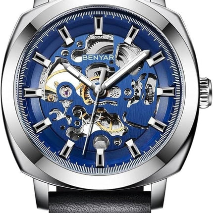 BENYAR Automatic Mechanical Skeleton Leather Strap Men's Watch