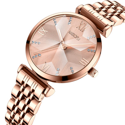 NIBOSI Women Stainless Steel Watches Analog Rose Gold Band and Square Dial Women's Watch for Girls&Miss&Ladies Diamond Studded with Stylish Watches Waterproof