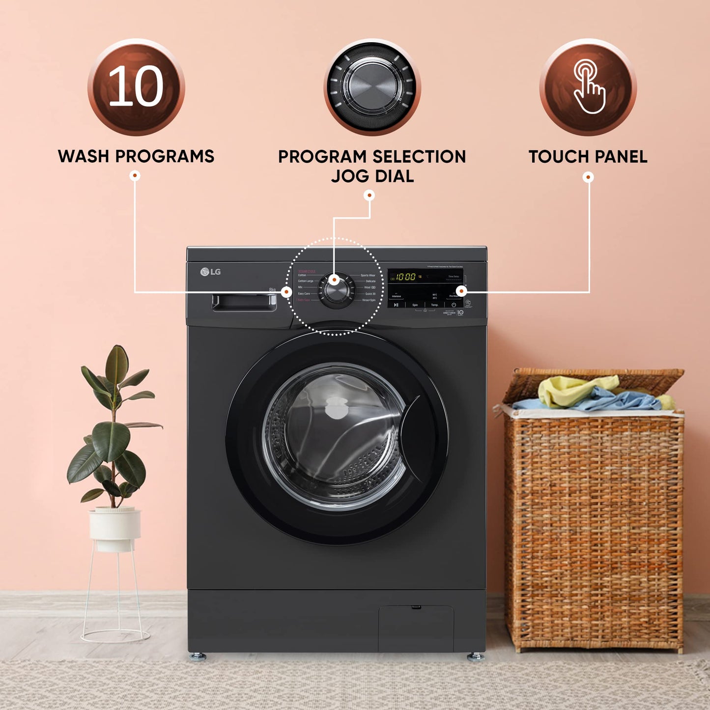 LG 7 Kg, 5 Star, Direct Drive Technology, Steam Wash, 6 Motion DD, Smart Diagnosis, Fully-Automatic Front Load Washing Machine (FHM1207SDM, Allergy Care, In-Built Heater, Touch Panel, Middle Black)