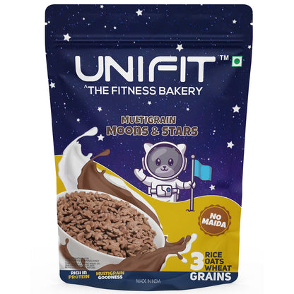 UNIFIT Multigrain Choco Bites Breakfast Cereals for Kids Rich in Protein Cereal Oats Instant & Crunchy Ready to Eat With Goodness of Wheat, Rice & Oats Grain -375g