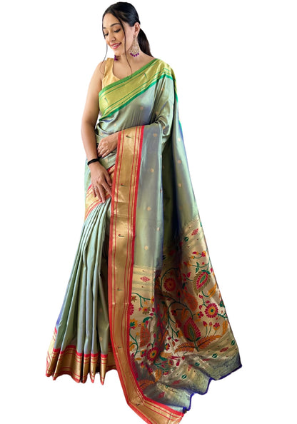 SGF11 Women's Kanjivaram Paithani Soft Silk Saree With Unstitched Blouse Piece