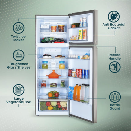 Haier 328 L, 3 Star, Convertible 10-in-1, Triple Inverter & Dual Fan Motor Technology, Frost Free Double Door Refrigerator (HEF-333TS-P, Inox Steel, 2024 Model) 