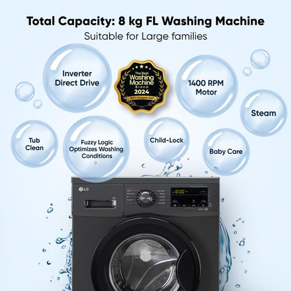 LG 7 Kg, 5 Star, Direct Drive Technology, Steam Wash, 6 Motion DD, Smart Diagnosis, Fully-Automatic Front Load Washing Machine (FHM1207SDM, Allergy Care, In-Built Heater, Touch Panel, Middle Black)