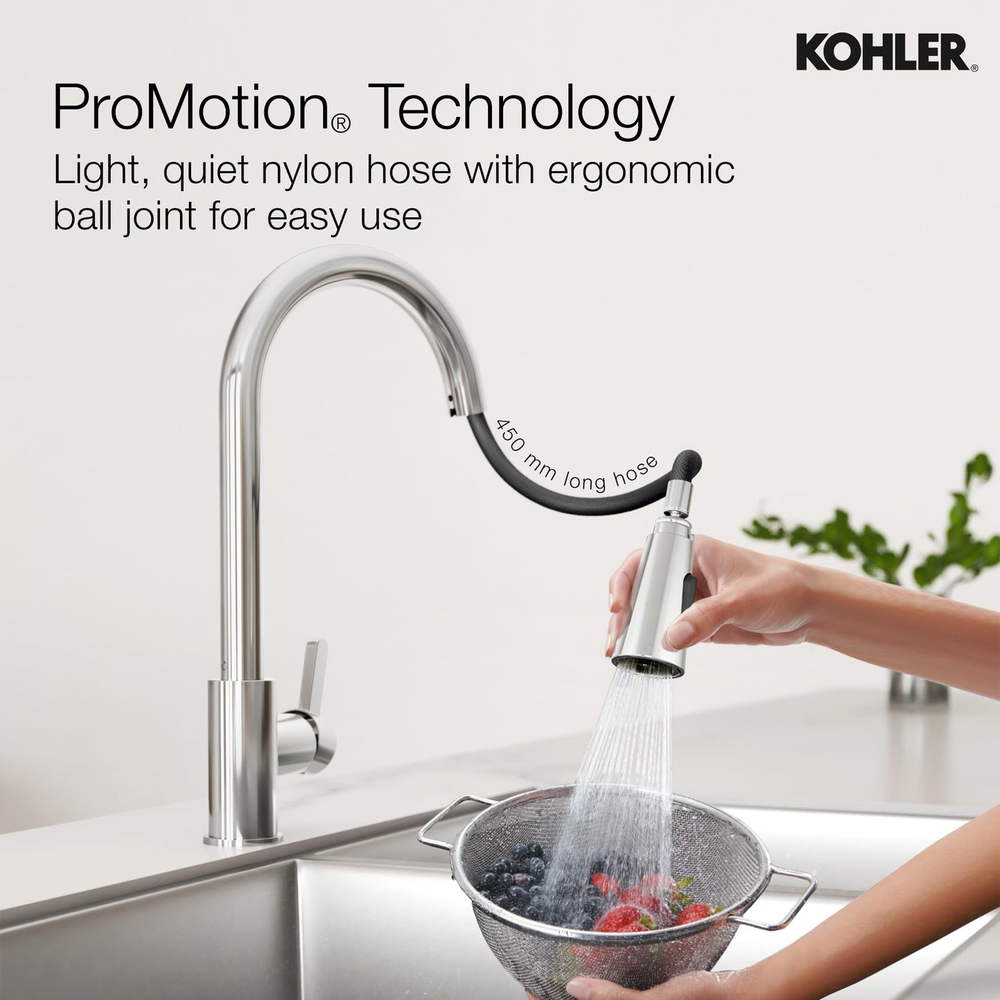 Kohler Atom Pull-Down Kitchen Tap, Mechanical Docking, Dual Spray Mode, 360° Swivel, 10-Year Warranty, Brass Durability (Polished Chrome Finish Kitchen Faucet)