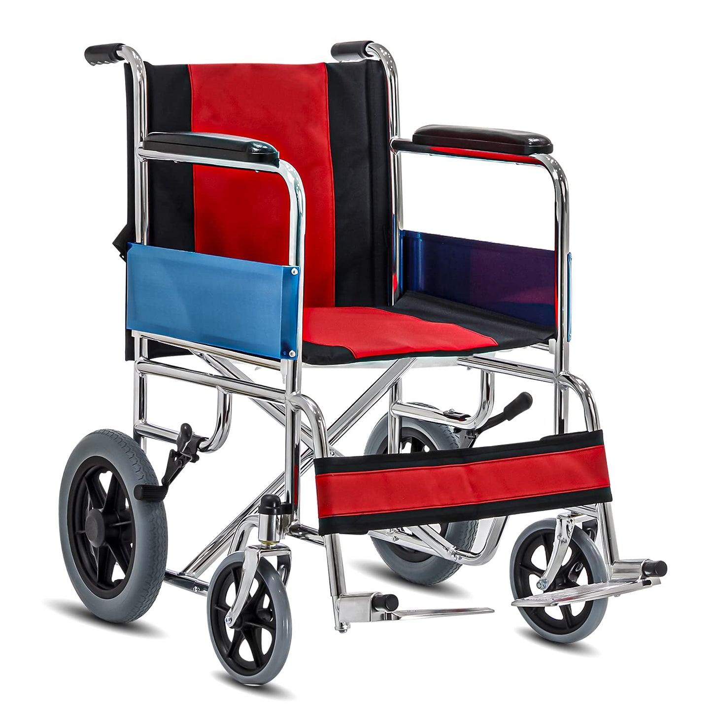 KosmoCare Dura Rexine Wheelchair | Self-Propelled & Attendant Use | Hammered Finish MS Frame | 24" Mag Wheels | Removable Footrests | Foldable Design | Comfortable Rexine Seat | Supports Up to 100 kg