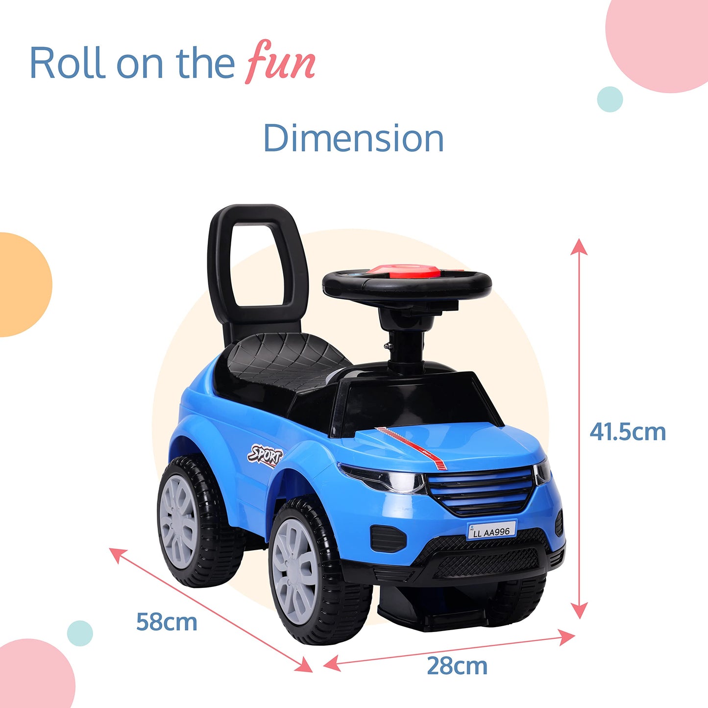 LuvLap Starlight Ride on & Car for Kids with Music & Horn Steering, Push Car for Baby with Backrest, Safety Guard, Under Seat Storage & Big Wheels, Ride on for Kids 1 to 3 Years Upto 25 Kgs (Orange)