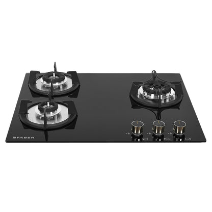 Faber Hob 4 Burner | Auto-Ignition | Spillage Proof | HOB SUPERIA HT764 BR AI | Concealed Chamber | Metal Knobs | Pan Support | Black Glass Finish |5 Yr Warranty on Burner & Glass | 1 Yr comprehensive