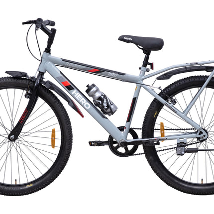 Hero Next 24T Single Speed Mountain Bicycle for Mens | Rigid Suspension | Integrated Carrier | V Brake | Quick Release Seat (Grey-Red) 