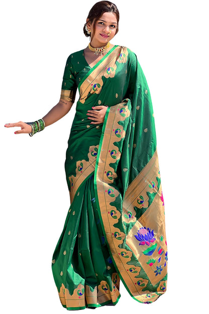 SGF11 Women's Kanjivaram Paithani Pure Soft Silk Saree For Womens With Unstitched Blouse Piece