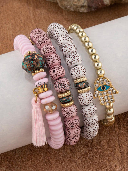 Shining Diva Fashion Bohemian Stackable Multilayer Hamsa Hand Evil Eye Lucky Protection Bracelets Multicolor Crystal Charm Beaded Bracelet for Women Girls