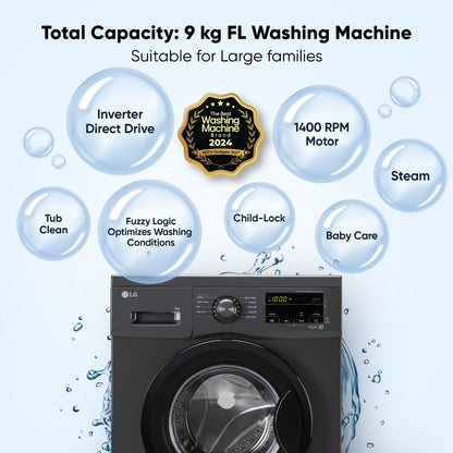 LG 7 Kg, 5 Star, Direct Drive Technology, Steam Wash, 6 Motion DD, Smart Diagnosis, Fully-Automatic Front Load Washing Machine (FHM1207SDM, Allergy Care, In-Built Heater, Touch Panel, Middle Black)