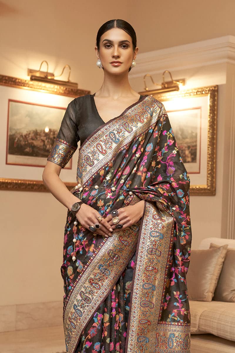 SGF11- Women's Kanjivaram Pure Soft Silk Handloom Saree Pure Golden Zari With Blouse Piece