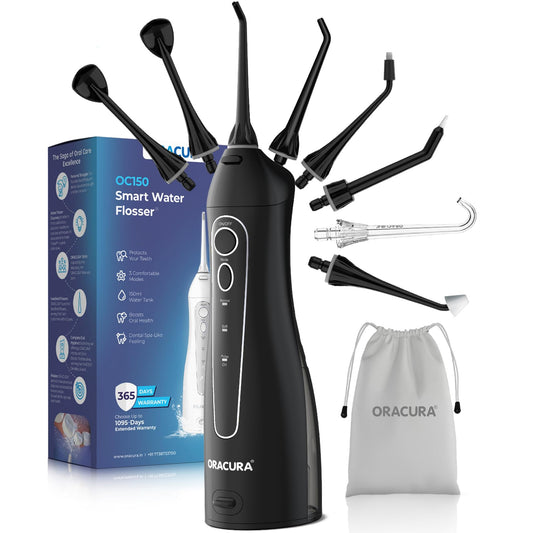 ORACURA OC150 Dental PRO Smart Water Flosser Black, 150ml water tank capacity, Portable & Rechargeable, 3 Modes, 365 Days Warranty