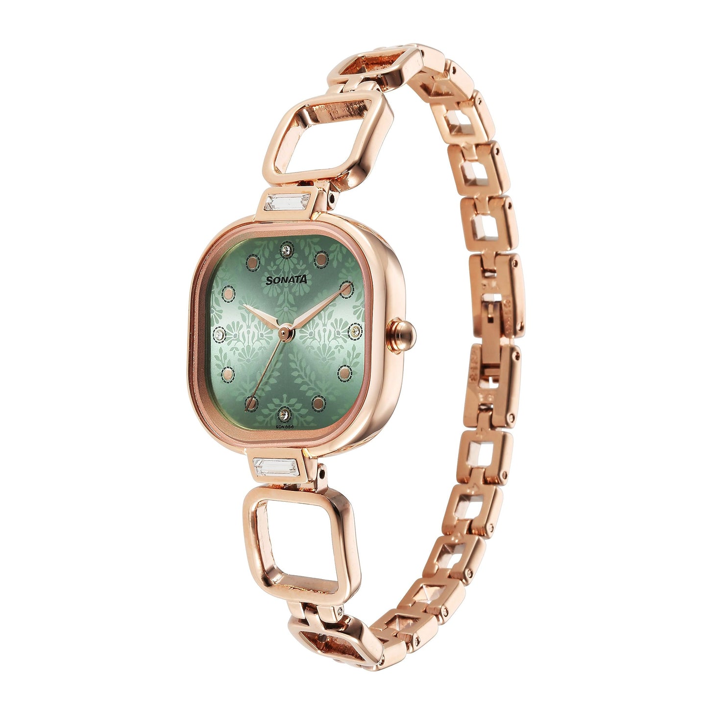 Sonata Wedding Quartz Analog Green Dial Metal Strap Watch for Women-NS8186WM02