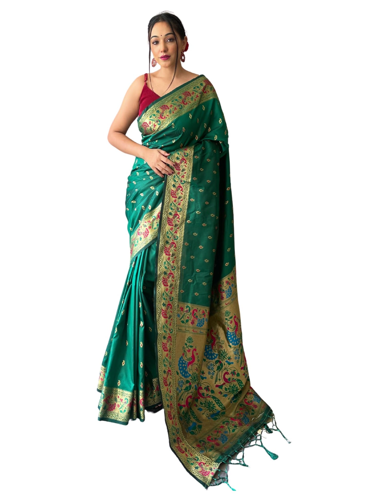 SGF11 Women's Paithani Soft Lichi Silk Kanjivaram Sarees With Blouse Piece