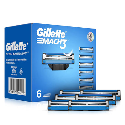 Gillette Mach 3 Shaving Blades- Pack Of 6 (Cartridges) | Razor blades for men | Value Pack for upto 6 months of shaving | Anti-friction Blades for a comfortable shave & sensitive skin