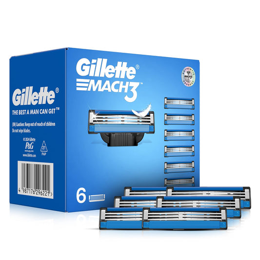 Gillette Mach 3 Shaving Blades- Pack Of 6 (Cartridges) | Razor blades for men | Value Pack for upto 6 months of shaving | Anti-friction Blades for a comfortable shave & sensitive skin