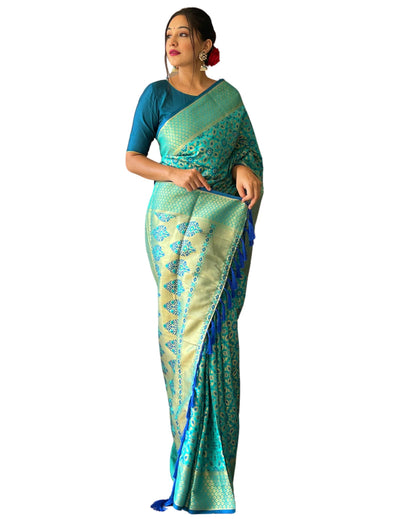 SGF11 Women's Kanjivaram patola Soft Lichi Silk Sarees With Unstitched Blouse Piece