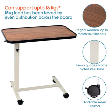 KosmoCare Height Adjustable Multipurpose Table Trolley (Hydraulic - Cherry Wood, Cherry Wood)