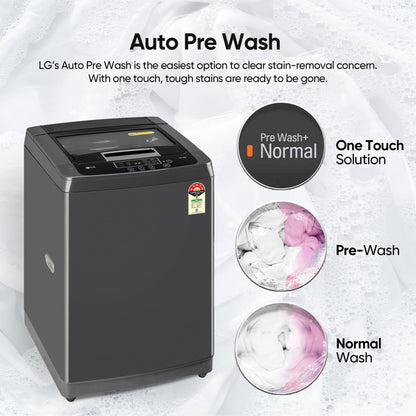 LG 8 Kg 5 Star Smart Inverter Technology Fully Automatic Top Load Washing Machine (2025 Model, T80VBMB4Z, Turbodrum, Auto Prewash, Stainless Steel drum, LED Display, Smart Diagnosis, Middle Black)