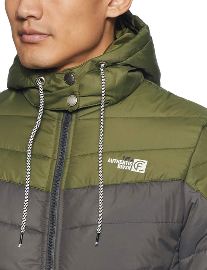 Men's Regular Fit Quilted Bomber Jacket with Detachable Hood - Winter Warm, Insulated Lining, Ribbed Cuffs, and Stylish Design