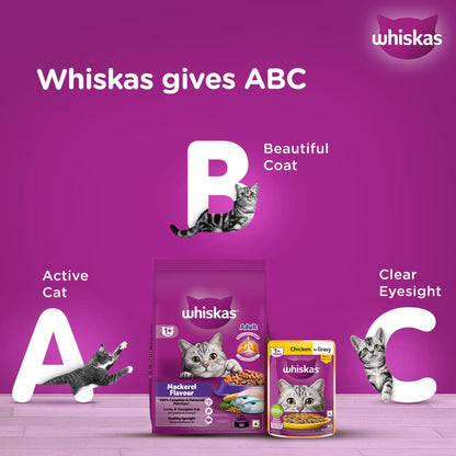 Whiskas Adult (1+ Years) Dry Cat Food, Mackerel Flavour, 480 g, Contains 41 Essential Nutrients, Complete & Balanced Nutrition for Adult Cats