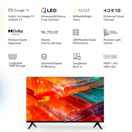 Acer 80 cm (32 inches) V Pro Series HD Ready Smart QLED Google TV with Android 14 (Black) | 16GB Storage | 30W Dolby Audio 