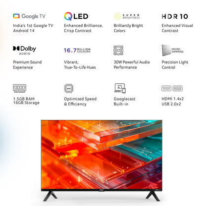 Acer 80 cm (32 inches) V Pro Series HD Ready Smart QLED Google TV with Android 14 (Black) | 16GB Storage | 30W Dolby Audio