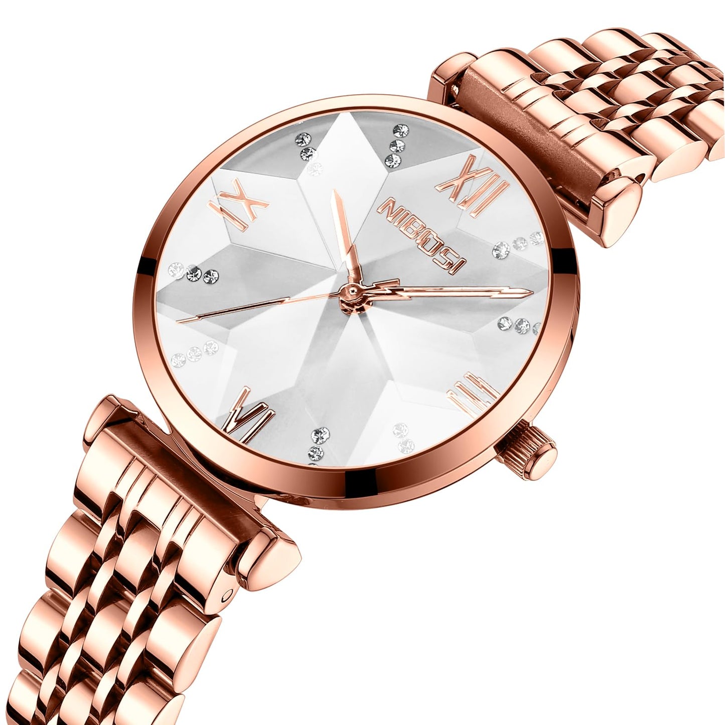 NIBOSI Women Stainless Steel Watches Analog Rose Gold Band and Square Dial Women's Watch for Girls&Miss&Ladies Diamond Studded with Stylish Watches Waterproof