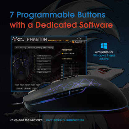 EvoFox Ultra Value Series Blaze Programmable Gaming Mouse |8 Fully Programmable Buttons| Ultra-responsive 7000fps | Gaming Grade Sensitive DPI Upto 12800 |RGB Lights with Music sync Mode | Windows Software