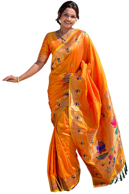 SGF11 Women's Kanjivaram Paithani Pure Soft Silk Saree For Womens With Unstitched Blouse Piece