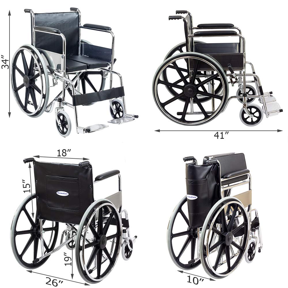 KosmoCare Dura Rexine Wheelchair | Self-Propelled & Attendant Use | Hammered Finish MS Frame | 24" Mag Wheels | Removable Footrests | Foldable Design | Comfortable Rexine Seat | Supports Up to 100 kg