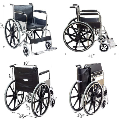 KosmoCare Dura Rexine Wheelchair | Self-Propelled & Attendant Use | Hammered Finish MS Frame | 24" Mag Wheels | Removable Footrests | Foldable Design | Comfortable Rexine Seat | Supports Up to 100 kg